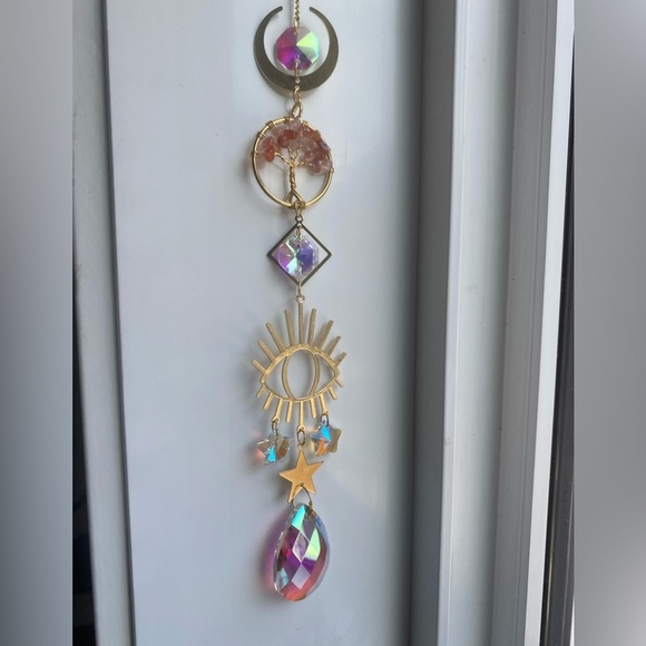 🟣2 for $25🟣 gold toned sun catcher with red/orange stone tree - Picture 2 of 4